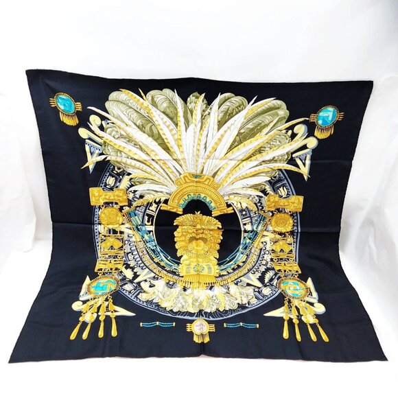 Authentic Hermes scarf Carre 90 Mexique Black 100% Silk mn420-121325 - Picture 1 of 10
